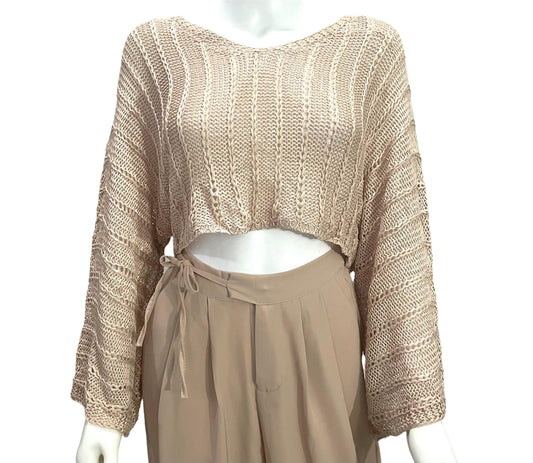 Me Lala Knitted Cropped Cover Up Beige (One Size) Cover up Top from Felicity