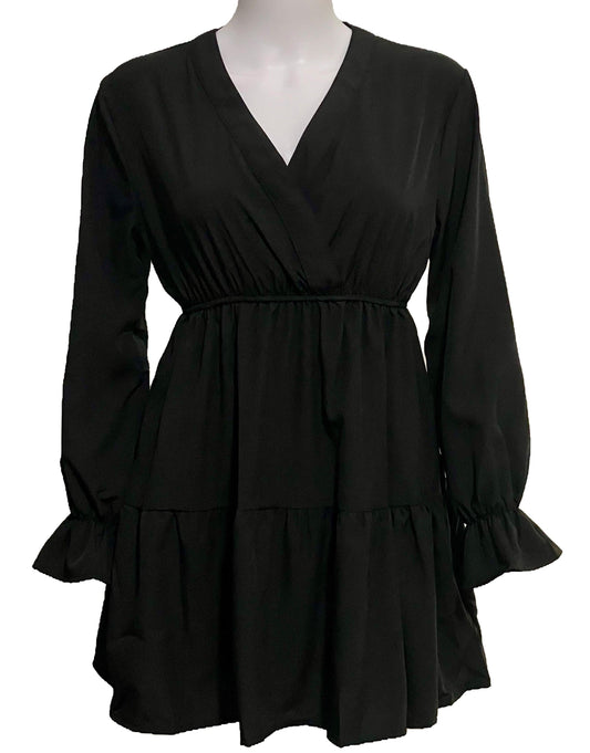 Women's Bell-Sleeve Mini A Line Black Dress - ONE SIZE Dresses from felicity